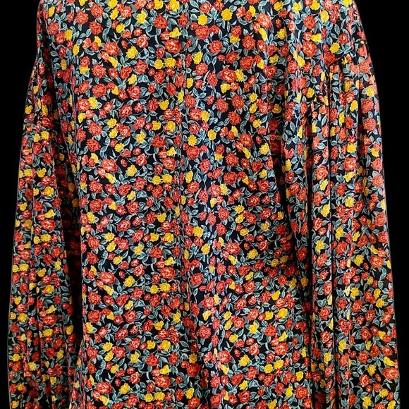 Lolita England flower print blouse scarf puffy mambo bell sleeves kawaii - Picture 4 of 8